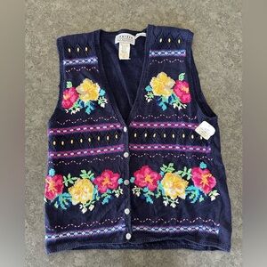 Vintage Jantzen hand embroidered Floral Button Down Cottagecore Vest